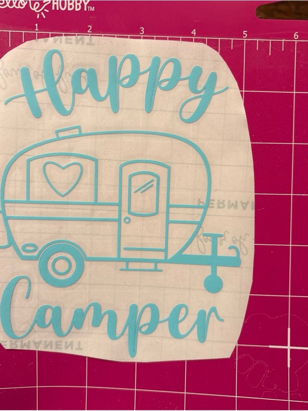 Happy Camper Vinyl Decal in Aqua Blue - Party Decor